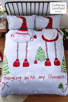 Catherine Lansfield Grey Hanging With My Gnomies Duvet Cover and Pillowcase Set
