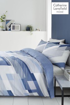 Catherine Lansfield Blue Harley Geo Duvet Cover and Pillowcase Set