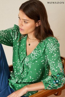 Monsoon Green Embroidered Dot Print Blouse