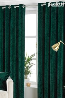 Riva Paoletti Emerald Green Verona Crushed Velvet Eyelet Curtains