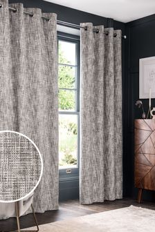 Grey Blended Chenille Eyelet Lined Curtains