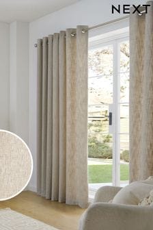 Natural Fine Bouclé Eyelet Lined Curtains