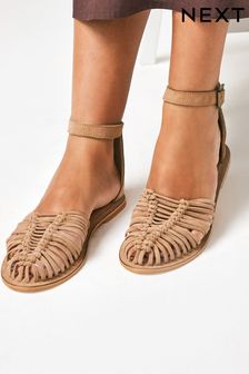 Camel Ankle Strap Huarache Sandals (A60380) | £35