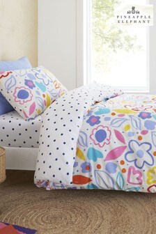 Pineapple Elephant Blue Blomme Floral Duvet Cover and Pillowcase Set