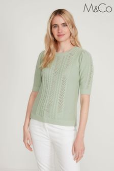 M&Co Green Scallop Pointelle Top