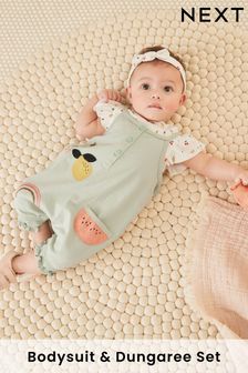 Green Baby 2 Piece Fruit Dungaree and Bodysuit Set (0mths-2yrs) (A61963) | £18 - £20