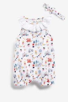 Baby Woven Collared Character Print Romper and Headband Set (0mths-2yrs)