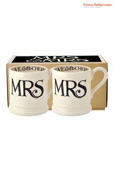 Emma Bridgewater Set of 2 Cream Black Toast Mrs and Mrs Mugs