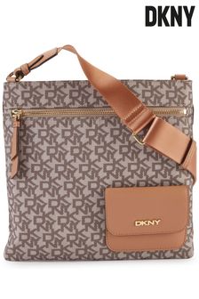 DKNY Livvy Tan Brown Monongram Logo Cross-Body Bag (A62383) | £135