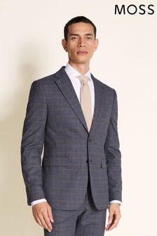 Moss Brown Slim Fit Charcoal Check Jacket