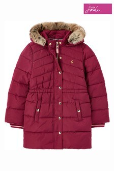 Joules Burgundy Red Hartwell Mid Length Puffer Jacket