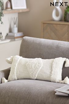 Natural Natural White Tufted Geo Oblong Cushion