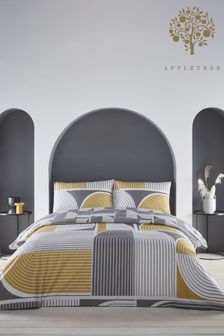 Appletree 100% Cotton Geometric Leaf Pattern Duvet Cover & Pillowcase Bed Set