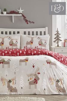 D&D Grey Merry Christmoose Duvet Cover and Pillowcase Set