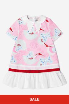 Simonetta Girls Pink Cotton Floral Fan Print Dress