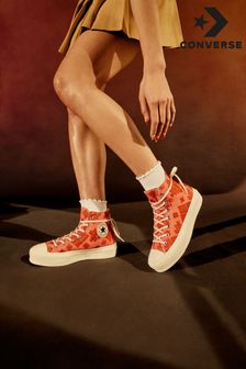 Converse Pink Festival Broderie All Star Platform Lift High Trainers