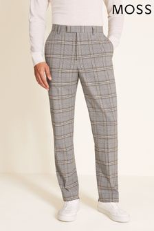Moss Regular Fit Black & White Rust Check Trousers