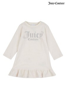 Juicy Couture White Velour Long Sleeve Frill Dress