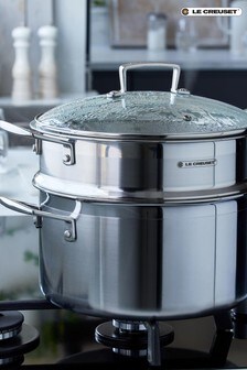 Le Creuset Silver 3 Ply Stainless Steel Large Multi Steamer With Glass Lid (A64477) | £82