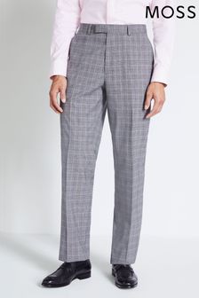 Moss Regular Fit Grey With Purple Check Trousers