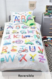Multi Kids Transport Alphabet Duvet Cover and Pillowcase Set