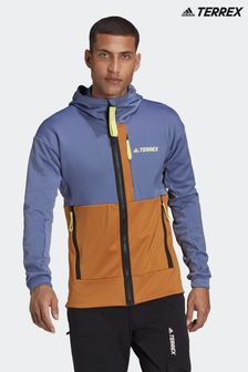 adidas Purple Terrex Tech Flooce Hooded Hiking Fleece Jacket