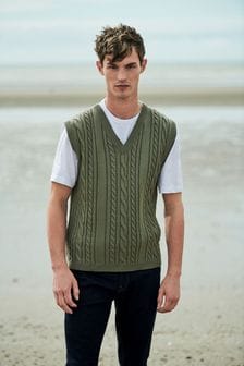 Men Gilet V-Neck Sleeveless Jumper Vest Knitwear Cardigans Knitted Waistcoat Sweater Tank Tops 
