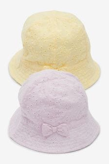 Lilac Lemon Broderie 2 Pack Baby Summer Bucket Hats (0mths-2yrs) (A66505) | £12