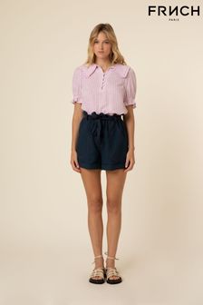 Frnch Lilac Purple Gingham Collar Blouse