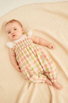 Green and Pink Check Gingham Baby Embroidered Dungaree And Bodysuit Set 2 Piece (0mths-2yrs) (A67726) | £19 - £21