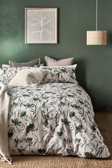 Green Watercolour Leaf 100% Cotton Duvet Cover and Pillowcase Set