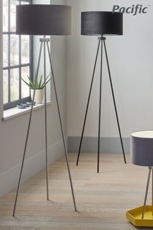 Pacific Grey Houston Brushed Silver Tripod Floor Lamp