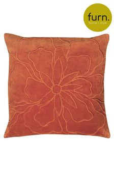 furn. Rust Orange Angeles Floral Velvet Polyester Filled Cushion