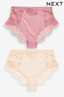 Nude/Pink High Rise Tummy Control Lace Knickers 2 Pack (A69640) | £28