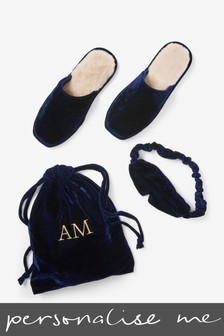 Personalised Velvet Gift Bag, Slippers & Eyemask Set