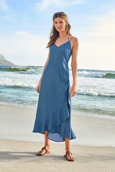 Blue Tencel™ Ruffle Hem Dress (A71359) | £35