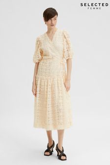 Selected Femme Jina Cream Midi Wrap Dress