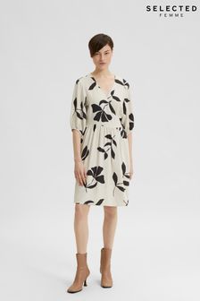 Selected Femme Beige Floral Rami Short Wrap Dress (A71388) | £95