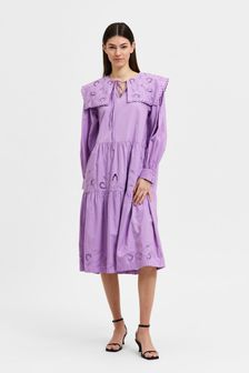 Selected Femme Vanessa Lilac Purple Embroidered Collar Midi Dress