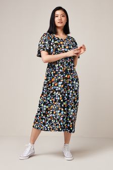Leopard Print Jersey Swing Midi Dress (A71695) | £24