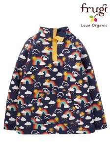Frugi Organic Blue Fleece Lined Kids Sweatshirt Rainbow