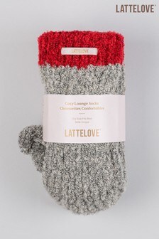 LatteLove Grey Slub-Yarn Pom Pom Slipper Bootie
