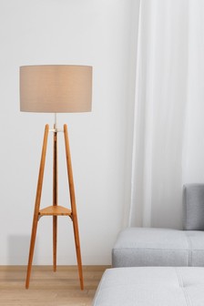 Searchlight Grey Donny Light Wood Shelf Floor Lamp