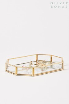 Oliver Bonas Gold Octagon Floral Jewellery Tray