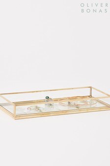 Oliver Bonas Gold And Glass Dried Floral Jewellery Tray