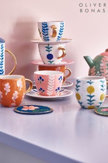 Oliver Bonas Pink Set of 4 Etie Teacups And Saucers