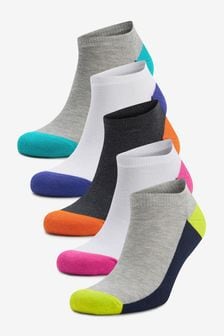 Multi Bright Heel Cushioned 5 Pack Pattern Trainer Socks (A73067) | £12