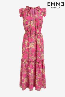 Emme Marella Womens Pink Floral Amati Frill Tiered Dress