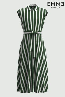Emme Marella Green Tunisi Stripe Tie Midi Dress