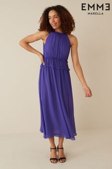 Emme Marella Womens Purple Vand Halter Neck Long Dress